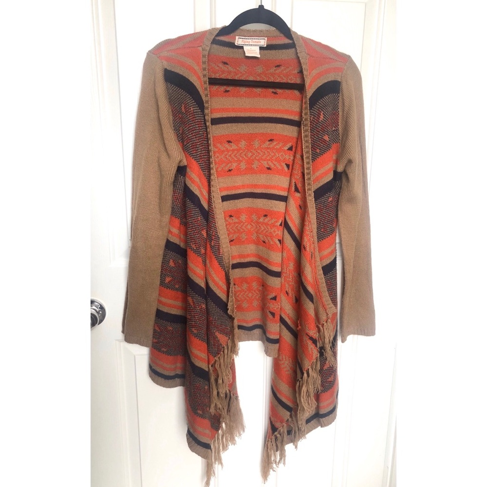 Flying Tomato Fringe Aztec Print Sweater Cardigan